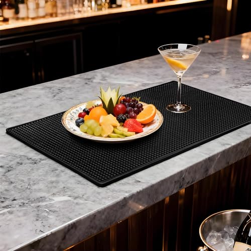 2 Pack Rubber Bar Mats for Countertop, 18" x 12" Dish Drying Spill Mat, Coffee Bar Mats Accessories for Cocktail Service in Bartending, Home, Kitchen, Restaurants, Black