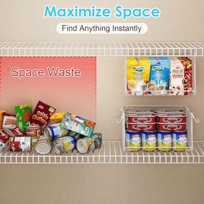 Jsskeeim 3-Pack Under Shelf Hanging Baskets with 360° Rotating Hooks - Space Saving Pantry Shelf Organizer for Kitchen Storage, Foldable Small Space Solutions for Pantry Organization, White