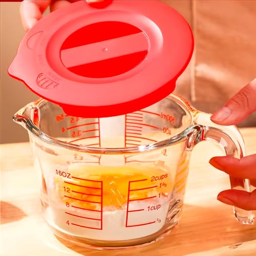 Glass Measuring Cups with Lids Set, Borosilicate Glass V-Shaped Spout Microwave Safe Scales Milk Cup for Cooking Baking (Red, 2CUP) - color: Red