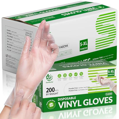 SWIFTLITE Disposable Vinyl Gloves, Food Safe, Latex-Free Powder-Free Clear Plastic Gloves for Cooking, House Clean, Food Prep - size: X-Large