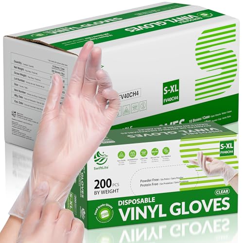 SWIFTLITE Disposable Vinyl Gloves, Food Safe, Latex-Free Powder-Free Clear Plastic Gloves for Cooking, House Clean, Food Prep - size: Medium