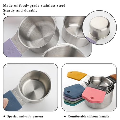 Magnetic Measuring Cups and Spoons Set of 16,Stainless Steel Magnetic Measuring Cups Set 7 and Magnetic Measuring Spoons Set of 8 with Leveler for Dry Liquid Ingredients (7, Colorful) - color: Colorful