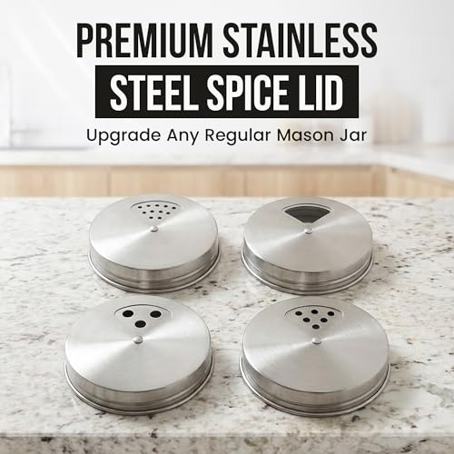 Mason Jar Shaker Lids Stainless Steel – Adjustable Spice & Seasoning Dispenser Tops for Regular Mouth Ball Canning Jars (6 Pack) - style: Regular Mouth