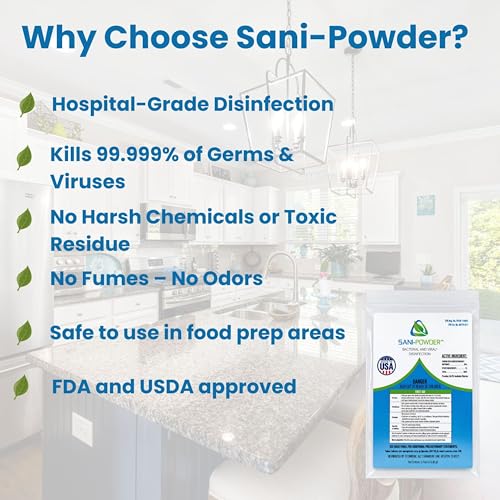 Sani-Powder HOCl Cleaning Powder – Fast-Dissolving Granules for Hard, Non-Porous Surfaces – Multi-Surface Cleaner, Easy-Mix Concentrate, Low Odor, No Residue – Quart Pack (2 Packets) - size: 0.04 Ounce (Pack of 2)