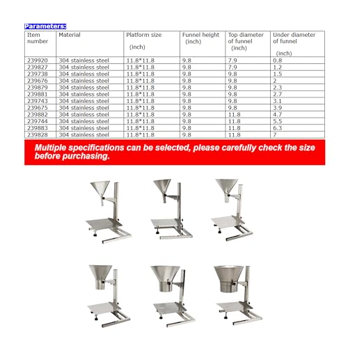 3.1inch Stainless Steel Feeding Hopper with Support Stand Manual Filling Package Funnel for Filling Powder Paste Liquid Granule