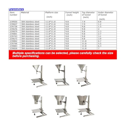 3.1inch Stainless Steel Feeding Hopper with Support Stand Manual Filling Package Funnel for Filling Powder Paste Liquid Granule