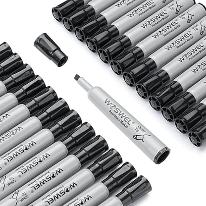 WOSWEL 50 Pack Permanent Markers Bulk, Chisel Tip, Black, Jumbo Thick Large Permanent Markers, Wide Tip Markers, Works on Plastic,Wood,Stone,Metal and More, Perfect for Signs and Posters