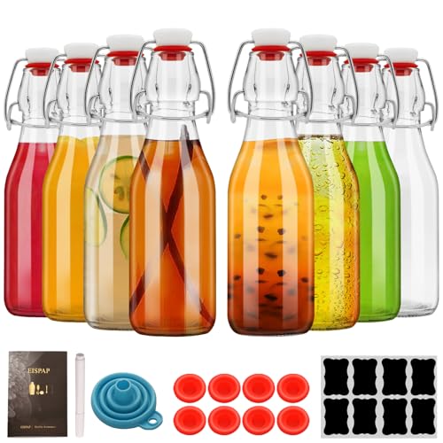 8 Pack Swing Top Glass Bottles 8.5 oz,Flip Top Beer Brewing Bottles for Kombucha, Homemade, Kefir, Water, Beverages, Soda, Oil, Vinegar, Fermentation,Limoncello