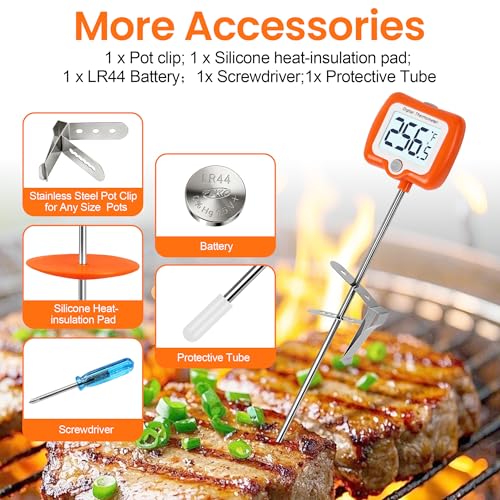 Deep Fry Thermometer - Digital Candy/Candle/Meat Thermometer with Rotatable Large Display, 10'' Long Probe, Programmable Instant Read for Oil Cooking (Orange) - color: Orange