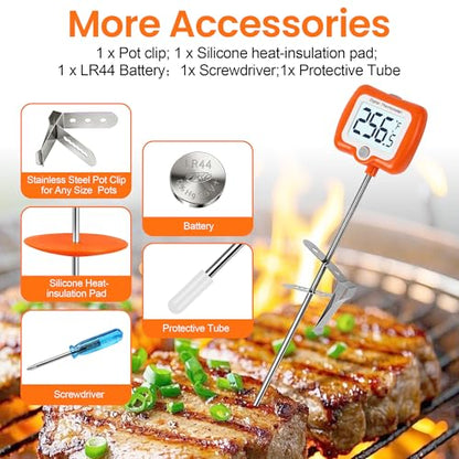 Deep Fry Thermometer - Digital Candy/Candle/Meat Thermometer with Rotatable Large Display, 10'' Long Probe, Programmable Instant Read for Oil Cooking (Orange) - color: Orange
