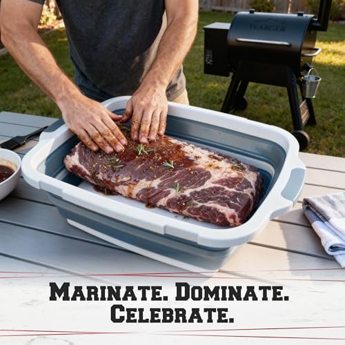 KITCHEN PERFECTION Collapsible XL Smoker & BBQ Prep Tub with Locking Lid & Cutting Board - Grill Caddy Container for Meat Marinating & Brine Perfect For Brisket, Turkey & Ribs - Best Gift For Men - color: Gray