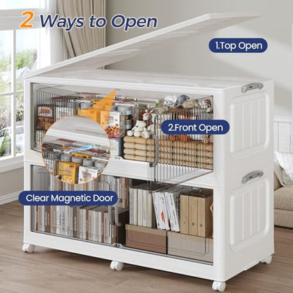 Extra Large Stackable Storage Bins with Lid, 200Gal/800QT Foldable Collapsible Storage Box with Doors, Wheels and Drawers, Plastic Closet Organizer Container for Kitchen, Bedroom, Dorm, 4Pack - size: 50Gal-4Pack