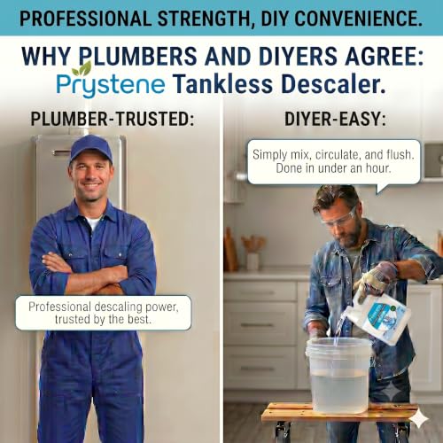 Tankless Water Heater Descaler Liquid 32 Oz — Removes Limescale, Restores Hot Water Pressure and Heating Efficiency — Food Grade Citric and Lactic Acid — Made in USA