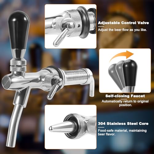Long Shank Flow Control Beer Faucet, Beer Tap Faucet Upgraded Adjustable Bar Tap with Stainless Steel Core & Brass Body, 4" Draft Beer Shank with 5/16 Barb & G5/8 Thread for Homebrew - size: Brass and Stainless Steel