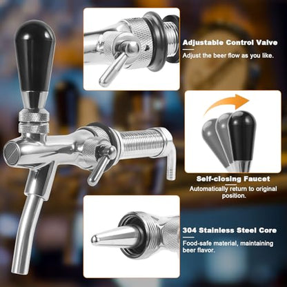 Long Shank Flow Control Beer Faucet, Beer Tap Faucet Upgraded Adjustable Bar Tap with Stainless Steel Core & Brass Body, 4" Draft Beer Shank with 5/16 Barb & G5/8 Thread for Homebrew - size: Brass and Stainless Steel
