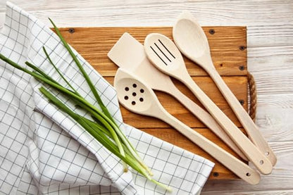 ECOSALL 6 Healthy Wooden Spoons For Cooking – Safe & Reliable Kitchen Set | 100% Natural, Uncoated, Unfinished Solid Hard Wood Utensils to Scrape, Stir, Serve, Turn, Flip & Mix Your Food. Nonstick Safe
