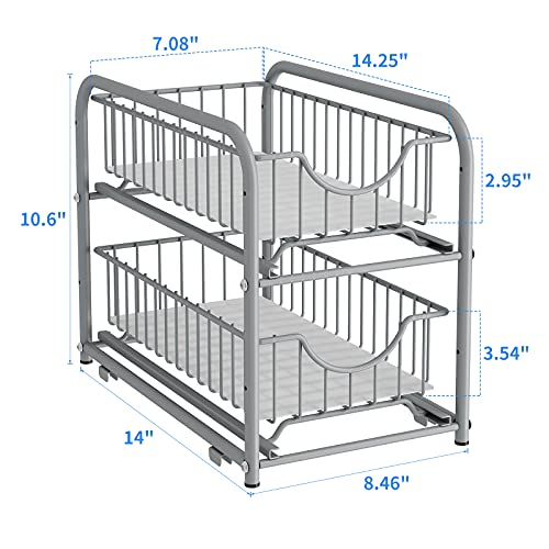 under sink storage 2 Tier Stackable Sliding Basket Organizer Drawer For Kitchen And Bathroom/Cabinet Drawers,silver - color: Silver