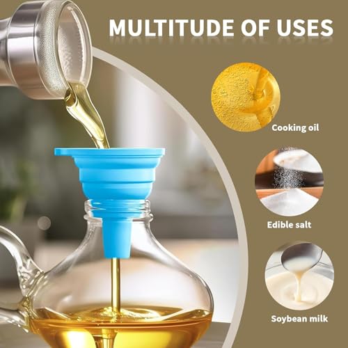 3 Pack Collapsible Silicone Funnels Kitchen Use Foldable Food Grade Liquid Transfer Tools Oil Water Spice Jar Bottle Filling, 12 g, 15 g, 38 g - color: Blue, size: 3Pack