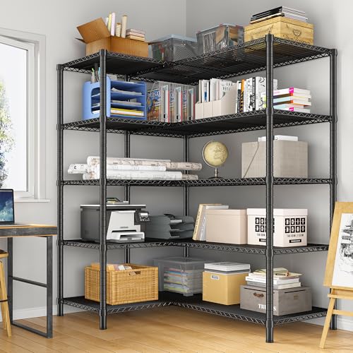 Romorgniz 70.8" H Storage Shelves, 5-Tier Metal Shelving 1200 High-Load Heavy Duty Wire Shelving, Adjustable Metal Shelves-L Shaped Wire Shelving Units for Kitchen Garage Pantry, 52.36" W x13.78 D - size: 13.78"D x 52.36"W x 70.8"H