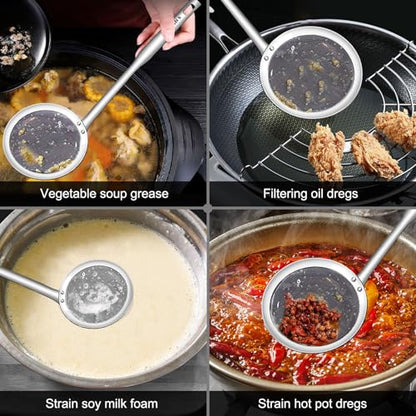 Walfos Fat Skimmer Spoon, 304 Stainless Steel Fat skimmer For Cooking, 3", 4" & 5 inch fine mesh skimmer, Food Strainer Fit For Separation Of The Floating Foam, Fat, Grease, Set of 3 - size: 3 pcs 3+4.1+5.2 inch Skimmer