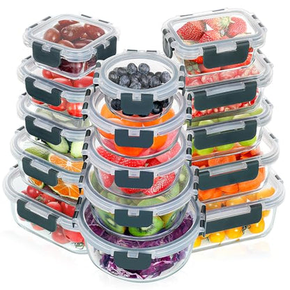 VERONES 30 Pieces Glass Meal Prep Containers Set, Stackable Glass Food Storage Containers with Lids-Airtight Lunch Containers，for Microwave, Oven, Freezer & Dishwasher,Grey - color: Grey-30