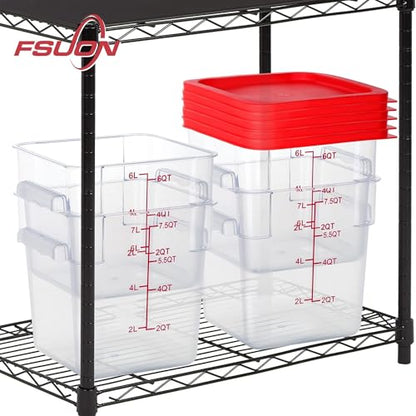 4 Pack 6 Qt Square Polycarbonate Food Storage Containers with Lids | Clear BPA-free PC with lids, side handles, measurement scale and stackable design; for food prep, storage and freezer use. - color: 6Qt