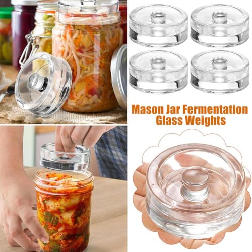 4 Pack Glass Fermentation Weights with Grip Handle, Fermentation Weights, Easy Grip Handle for Wide Mouth Mason Jars, Glass Weights for Fermenting