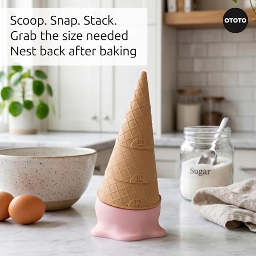OTOTO Coney Ice Cream Measuring Cups Set – Detachable Plastic Measuring Cup Set for Baking & Cooking, Cute Measuring Cups for Liquid, Cute Baking Supplies, Kitchen Gadgets, Baking Gifts - style: Coney