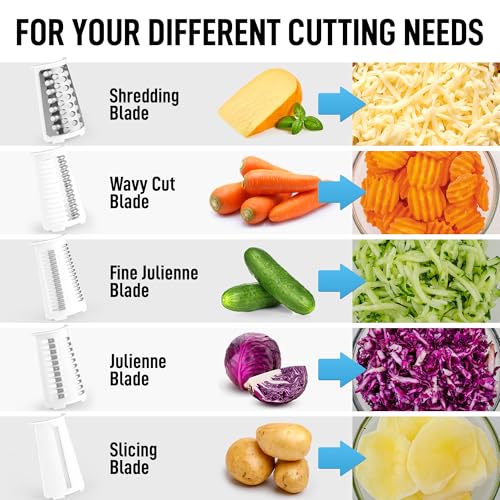 Zulay Kitchen Rotary Cheese Grater 5 Blade Cheese Shredder - Manual Hand Crank Cheese Grater With Reinforced Suction & 5 Interchangeable Drums - Easy to Use, Vegetable Chopper Round Mandoline Slicer - color: White and Red