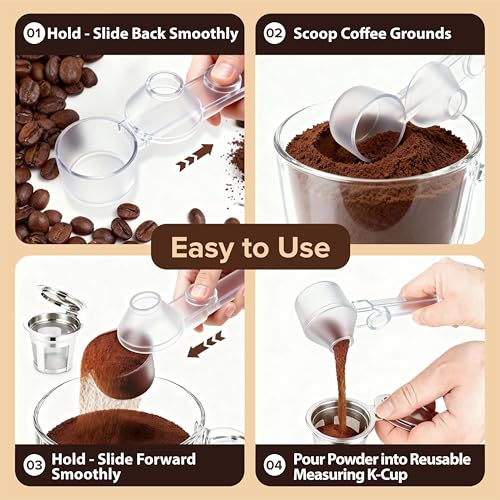 2Pcs Coffee Scoop Funnel 2Tbsp 51mm Espresso Tamper Kit, BPA-Free PCTG Dishwasher Safe, Fits K-Cup Reusable Pods/Espresso Machine, Coffee/Protein/Powder, Upgraded Combo Transparent, 2 Models A&B - color: Transparent