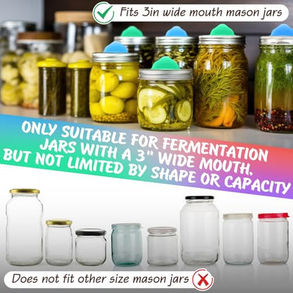 4 Pack Mason Jar Silicone Fermentation Lids for 3" Wide Mouth Jars Waterless Airlock Fermentation Mason Jar Lid Fermenter Caps for Pickles, Kimchi, Fermented Probiotic Food (Blue,Green) - color: Blue, Green