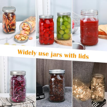 32 oz Wide Mouth Mason Jars with Lids and Bands, 12 Pack Clear Glass Canning Jars for Fermenting, Preserving, Quart Size Large Mason Jars for Jam, Pickling, Meal Prep, DIY Crafts