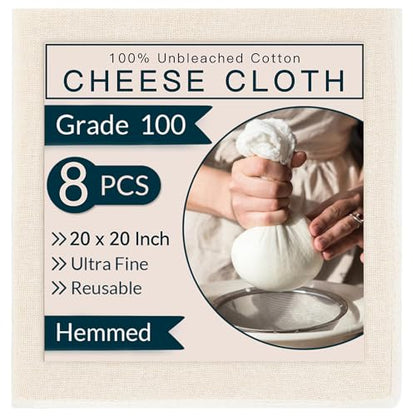 8 PCS Reusable Cheese Cloth, 20x20 Inch Hemmed,Ultra Fine For Straining & Cooking,Washable Unbleached Pure Cotton Cheesecloth for Making Cheese - size: 20x20 8PCS