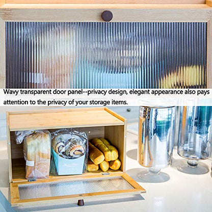 ETMI Bamboo Bread Box for Kitchen Counter-Large Capacity Bread Storage Container Farmhouse Bread Box with Window Bread Holder - color: Bamboo