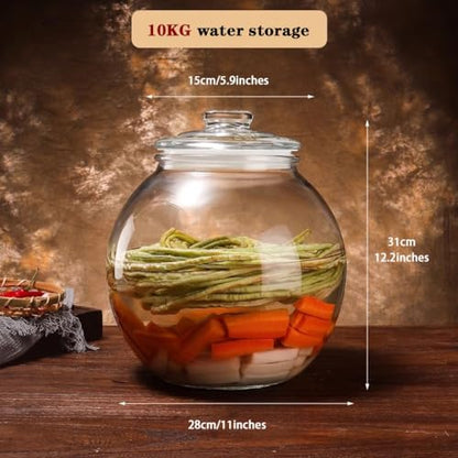 Large-Caliber Portable Fermentation Tank, Thickened Transparent Glass Kimchi Jar, Oval Sealed Pickling Crock, Storage Container(10kg/352.7oz) - size: 10kg/352.7oz