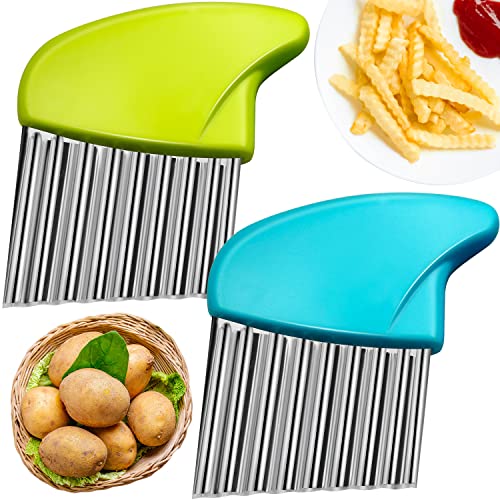 2PCS Crinkle Cutter Stainless Steel Crinkle Chopper French Fry Slicer Wavy Potato Soap Cutting Tool Crinkle Cutters for Potatoes,Carrot, Cheese