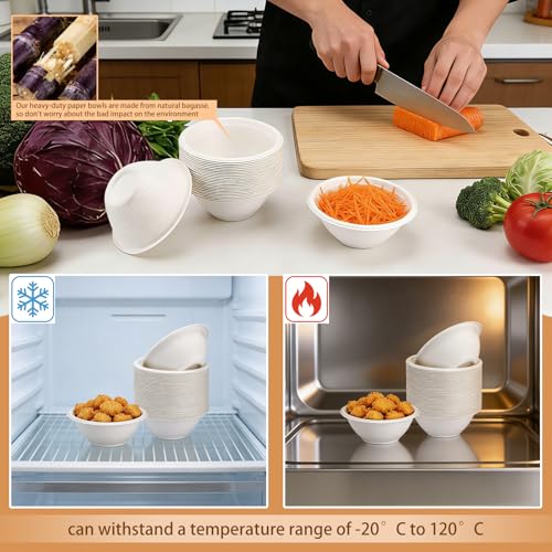 LeonBach 150 Pack 6oz Natural Bagasse Fiber Bowls, Small Disposable Paper Bowls Microwavable Safe Sample Snack Cups Charcuterie Serving Cups for Sauce Portion Condiment Ice Cream Desserts, White - color: White, style: 6oz-150 Pack