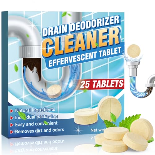 Garbage Disposal Cleaner and Deodorizer Tablets, 25 Pack Sink Cleaner Tablet, Powerful Foam Drain Cleaner, Effectively Removes Residue, Grime and Odors for Kitchen, Bathroom, Toilet, 1 Year Supply