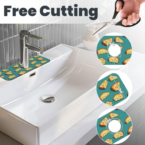Cartoon Cheese Print Faucet Mat for Kitchen Sink, Faucets Mat Splash Guard Absorbent Fast Drying, Kitchen Sink Mats for Around Faucet Draining