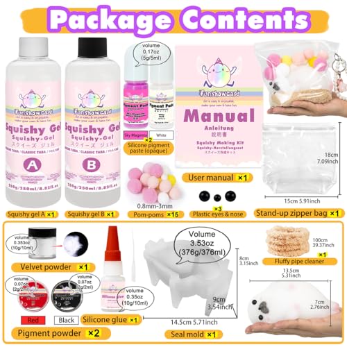 Taba Squishy Kit Big Seal Silicone Mold 6''+Liquid Gel+Flocking Cute Animal Making Set - color: 6" Seal