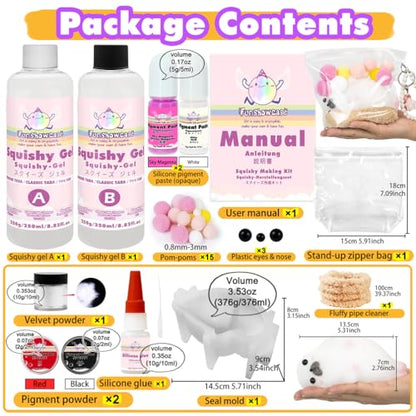 Taba Squishy Kit Big Seal Silicone Mold 6''+Liquid Gel+Flocking Cute Animal Making Set - color: 6" Seal