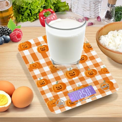 Food Scale Kitchen Scale Food Weight Scales Digital Weight Grams and Ounces Small Electronic Food Scale for Baking Cooking Halloween Orange Plaid Pumpkin Heads - color: Halloween Orange Plaid Pumpkin Heads
