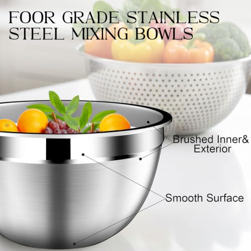 DUTZUN Mixing Bowls with Lids Set, Stainless Steel Mixing Bowls with Colander, Strainer with Mixing Bowl Set, Serving Bowl Kitchen Gift, Size 4.5, 2.5, 2, 1.5QT - Black - style: 9PCS Black