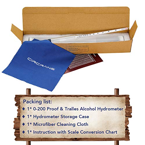 Circrane 0-200 Proof & Tralle Alcohol Hydrometer, Accurate Tester for Liquor, Distilling Moonshine Alcoholmeter - style: 0-200 Hydrometer