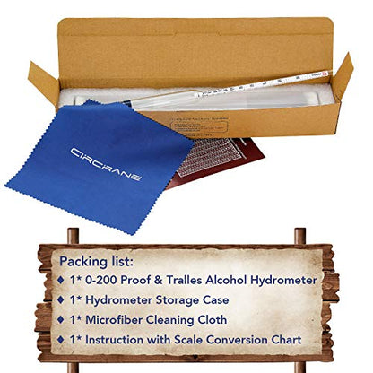 Circrane 0-200 Proof & Tralle Alcohol Hydrometer, Accurate Tester for Liquor, Distilling Moonshine Alcoholmeter - style: 0-200 Hydrometer