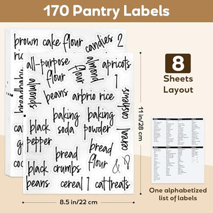 170PCS Food Pantry Labels, Kitchen Container Storage Labels Spice Organize Storage Jars Boxes Bottles Preprinted Black Script Clear Stickers - Water and Oil Resistant - color: Kitchen Labels-clear