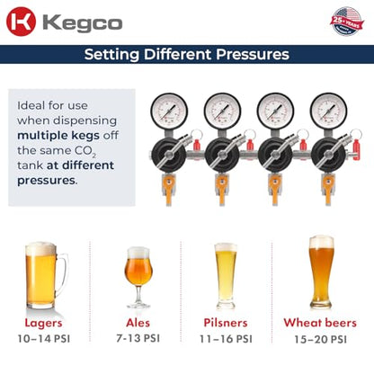 Kegco Secondary Regulator, Four Gauge