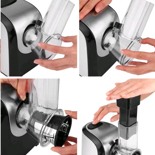 Electric Cheese Grater 5-in-1, 150W Salad Shooter & Food Slicer | Vegetable Shredder & Food Processor with 5 Stainless Steel Cones for Block Cheese, Carrots, Cabbage & Nuts, BPA-Free