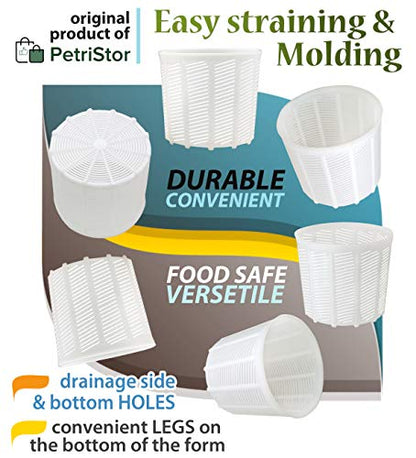 PetriStor 6 Pcs Soft Cheese Mold for Cheese Making 1.85QT - Cheese Making Mold - Cream Cheese Form Mold - Homemade Cheese Making Supplies - Molde para Queso Fresco Casero - Feta Cheese Making Basket