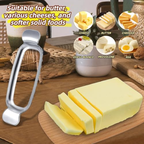 Stainless Steel Wire Butter & Cheese Slicer Cutter,with Ergonomic handle Portable Grip for Block Cheese, Butter,Soft Fruits（7.68×2.56in Silver）